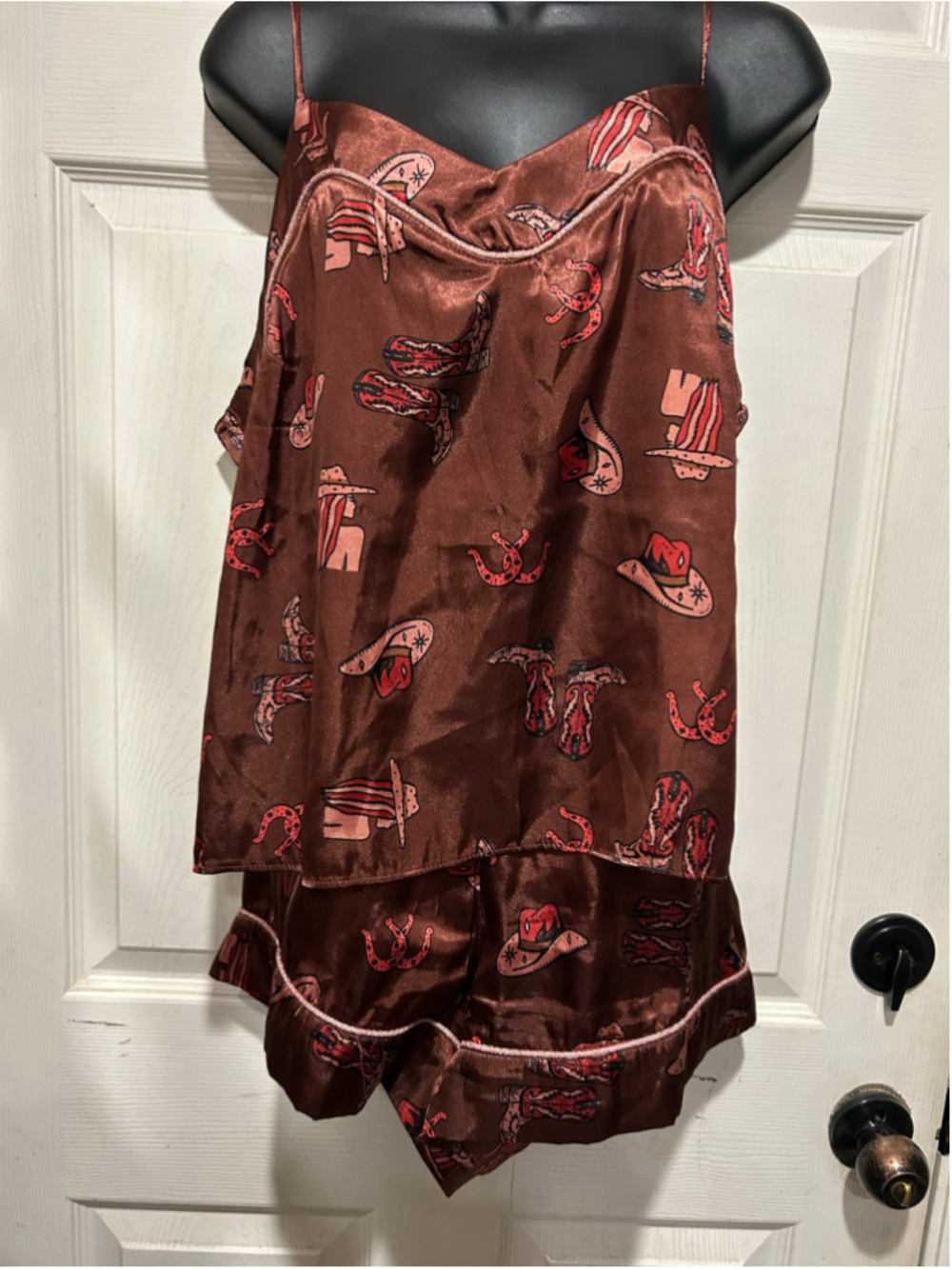 Women's Midnight Bakery Pajama Set, Size L, Brown and Red Cowboy Print - Picture 2 of 5